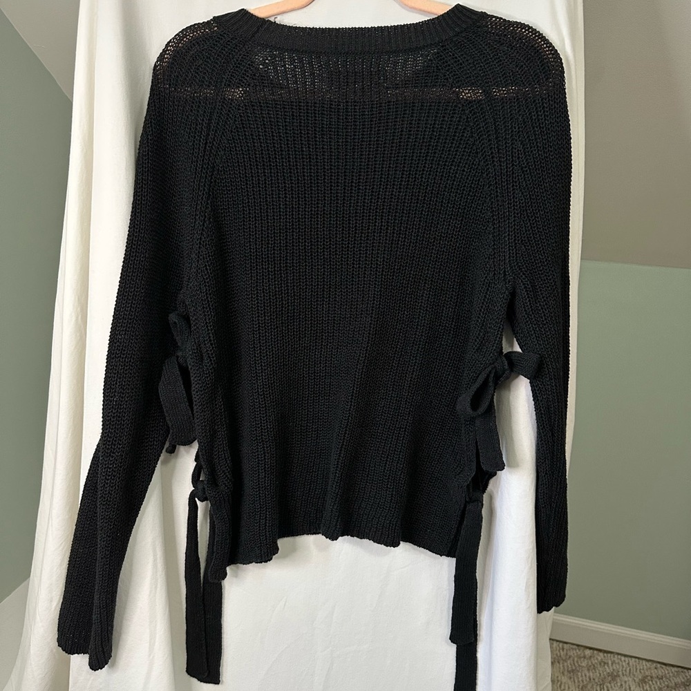 Loft Black Knit Sweater with Side Ties long sleeve size small